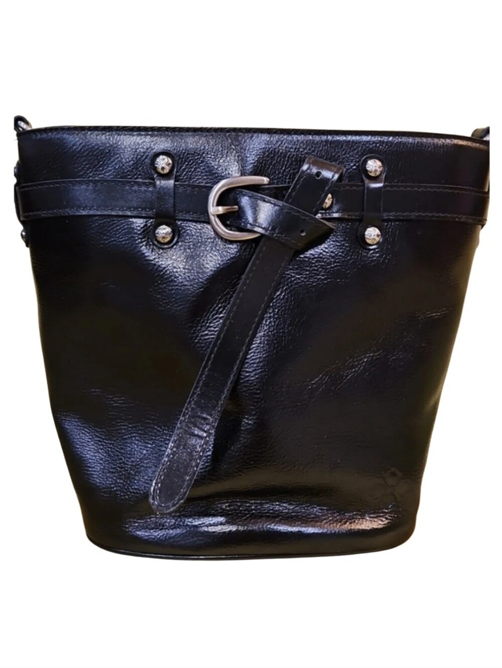 Patricia Nash Leather Eleanoe Belted Bucket Crossbody Black